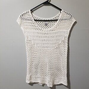 Converse All Star Crochet Top Womens XS White Short Sleeve Open See Through